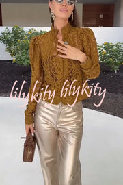 Ceyvan Metallic Fabric High-waist Pocket Straight Leg Stretch Pants
