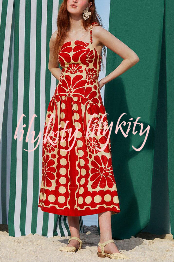 Vivid Dreams Unique Ethnic Print Slip Midi Dress