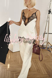 Versatile and Elegant Items Lace Petal Trim Cutout V-neck Slip Loose Tank