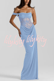 Sexy See-Through Lace Suspender Slim Slit Maxi Dress