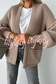 Solid Color V-neck Long-sleeved Casual Knitted Cardigan