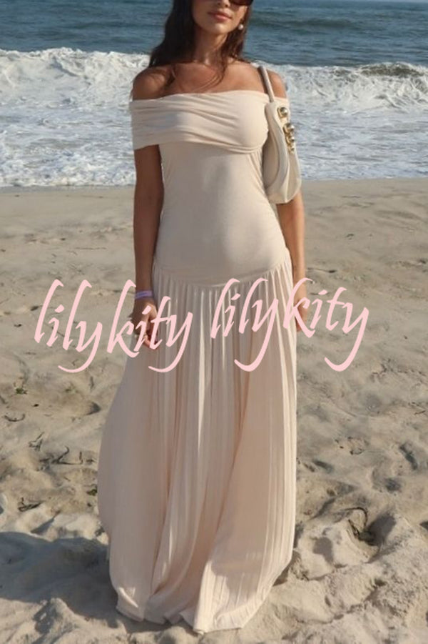 Sexy Off-shoulder Slim Fit Pleated Maxi Dress