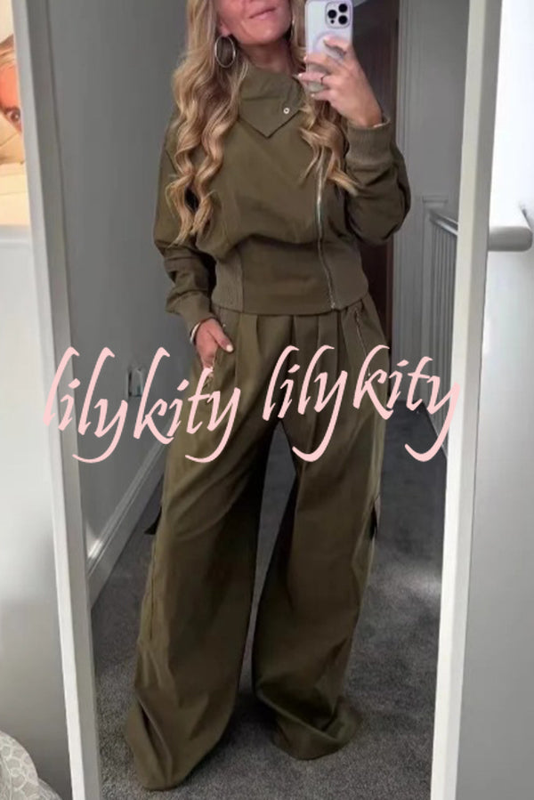Fashionable High-neck Long-sleeved Zippered Simple Jacket