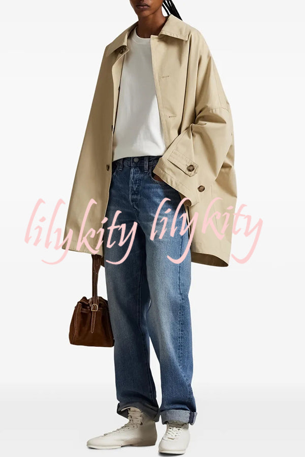Timeless Fashion Button-breasted Wide Sleeve Pocket Twill A-line Jacket