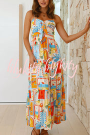 Radiant As Always Unique Print Front Tie-up Slip Maxi Dress