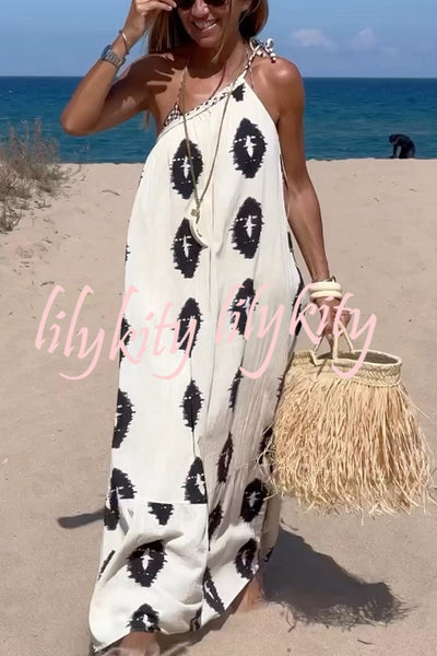 Plenty of Sunshine Ethnic Print One Shoulder Loose Maxi Dress