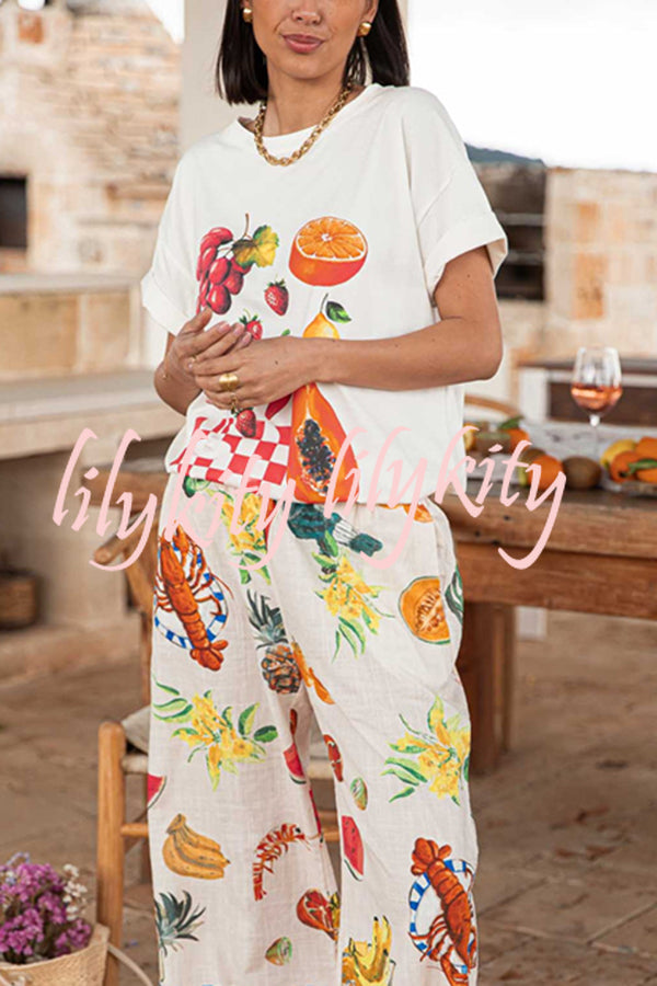 Unique Printed Round Neck Short Sleeve Loose T-Shirt