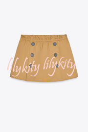Chic Comfort Mid Rise Elastic Waist Contrast Buttons Pocket Mini Skort