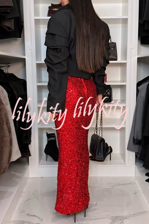 Let’s Celebrate Sequin High Rise Fishtail Maxi Skirt