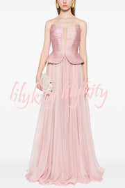 Fantasy Fairy Pleated Corset Chiffon Hem Strapless Maxi Dress