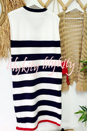 Cutest In The Room Striped V-neck Loose Slit Midi Dress