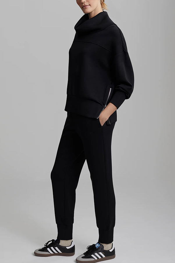 Afternoon Tea Time Turtleneck Side Zipper Sweatshirt and Elastic Waist Pocketed Loose Jogger Set