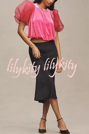 Blissful Smile Velvet Tulle Puff Sleeve Loose Blouse