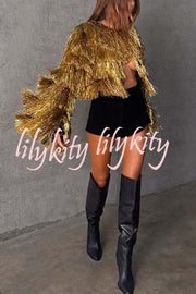 Start The Party Gold Foil Tassels Long Sleeve Jacket