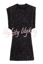 Fashionable Sequined Round Neck Sleeveless Slim-fit Mini Dress