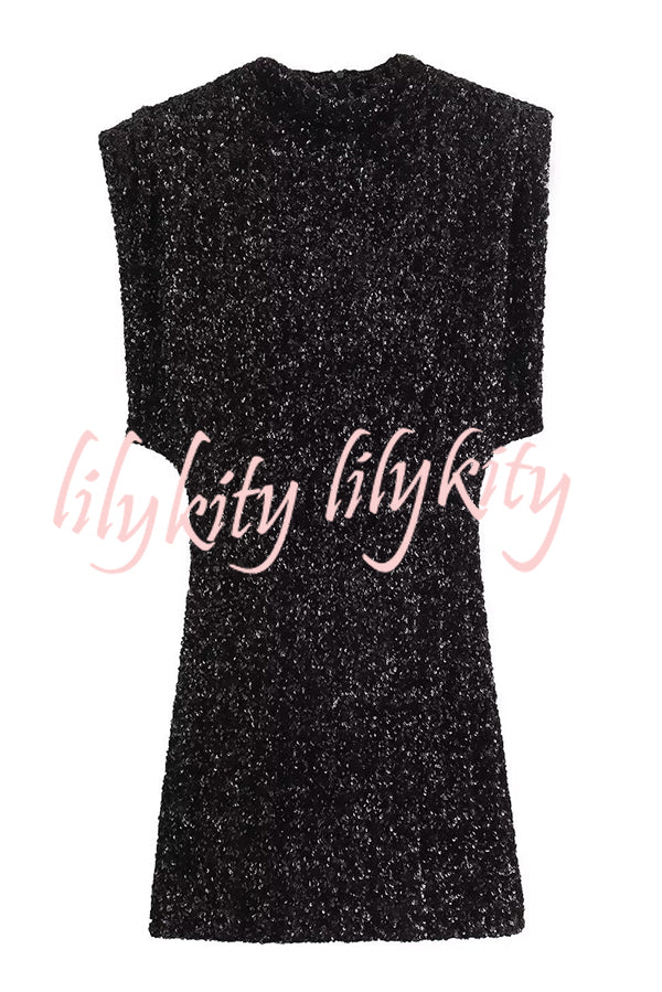 Fashionable Sequined Round Neck Sleeveless Slim-fit Mini Dress