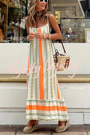 Happy Sunday Linen Blend Ethnic Print A-line Cami Maxi Dress