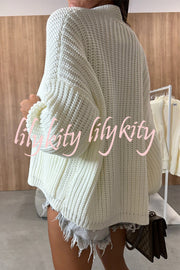 Solid Color V-neck Long-sleeved Casual Knitted Cardigan