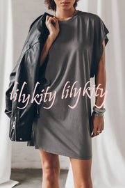 Absolutely Comfortable Cotton Blend Batwing Loose T-shirt Mini Dress