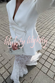 Poetic Muse Stand V-neck Rhinestone Button Up Long Sleeve Blazer