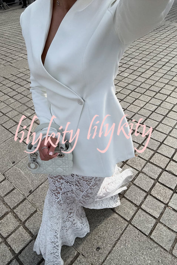 Poetic Muse Stand V-neck Rhinestone Button Up Long Sleeve Blazer