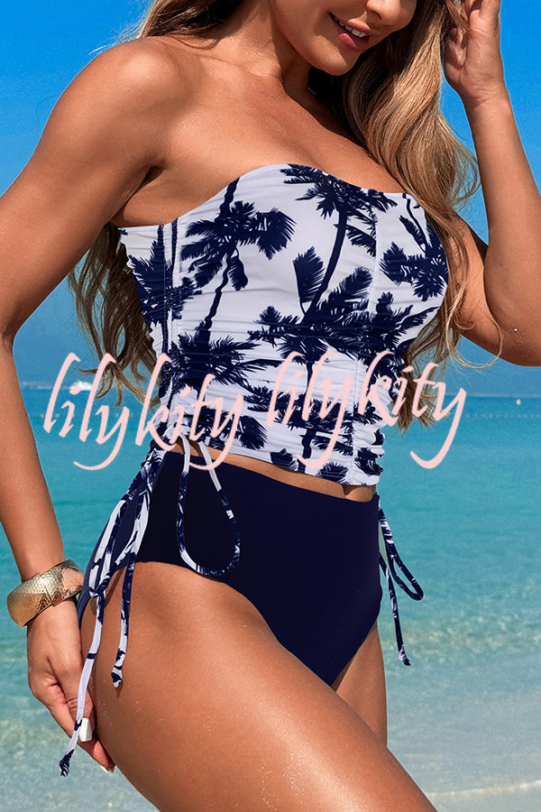 Unique Print High Waist Tie-Stretch Two-Piece Bikini Swimsuit