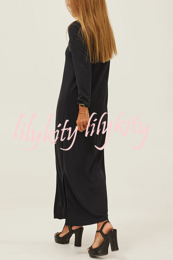 Solid Color V-neck Casual Slit Maxi Dress