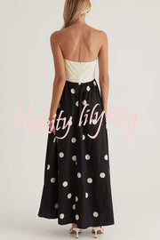 Fashion Polka Dot Print Tube Top Spliced Maxi Dress