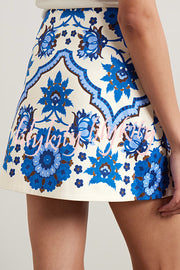 Unique Printed Round Neck Sleeveless Top and Casual Mini Skirt Set