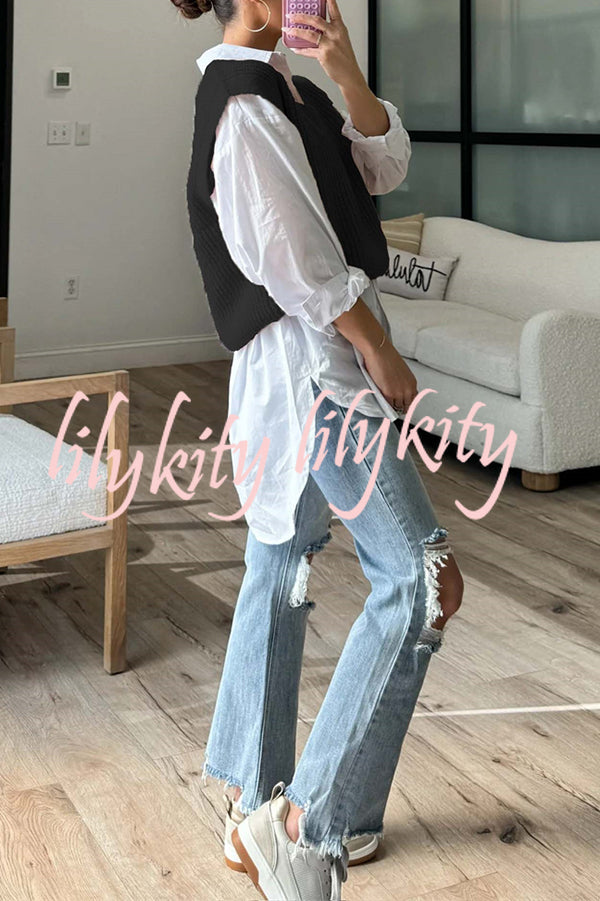 Solid Color V-neck Sleeveless Casual Loose Vest