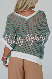 Fashionable V-neck Knitted Hollow Loose Cover-ups