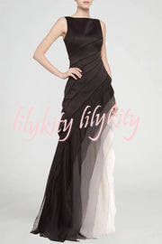 Elegant and Mysterious Tulle Gradient Cascading Design Gown Maxi Dress