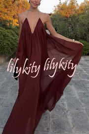 Flowing Lightweight Chiffon Chain Halter Neck Detail Backless A-line Maxi Dress
