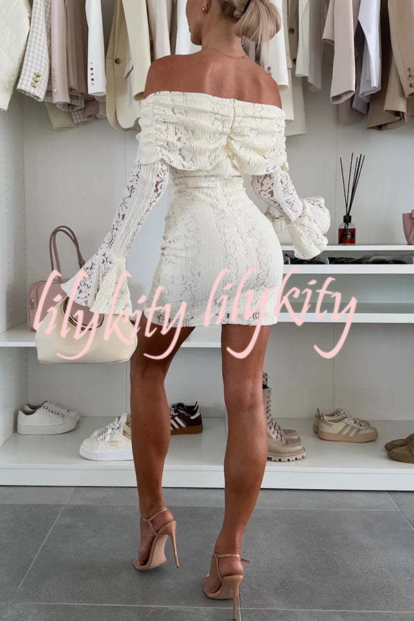 Solid Color Lace Off Shoulder Lace Sexy Slim Mini Dress