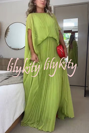 Spring Whispers Chiffon Pleated Wide Sleeve Volume Maxi Dress