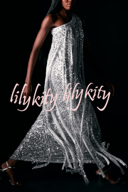 Holiday Muse Sequined Slit Tassels One Shoulder H-line Maxi Dress