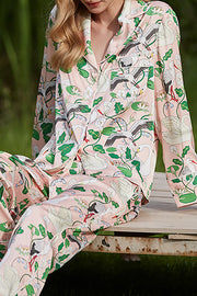 Swan Crane Printed Home Long Sleeved Two-piece Set