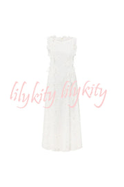 Mairi Embroidery Hollow Fabric Delicate Flower Trim Side Lace-up Maxi Dress