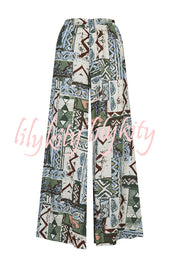 Terrace View Off Shoulder Tie Loose Top and Elastic Waist Unique Print Loose Pants Set