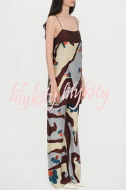 Loving Views Satin Unique Print a-line Tank and Elastic Waist Loose Pants Set