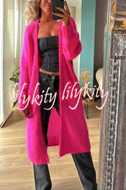 Bright Winter Day Knit Open Front Pocketed Mid-length Cardigan