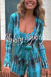 Exclusive Style Tie-dye Print Long Sleeve Tie-up Crop Cardigan
