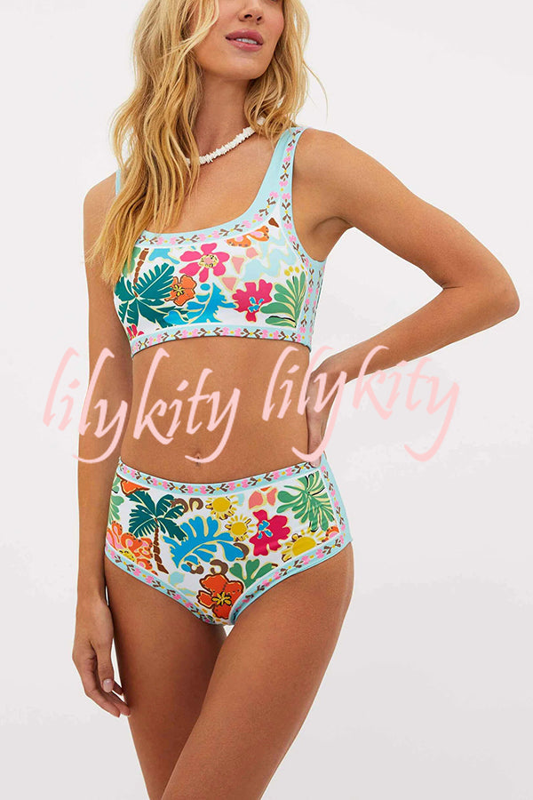 Tropical Sands Floral Unique Print Stretch Bikini Swimsuit