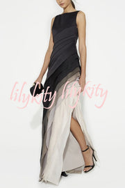 Elegant and Mysterious Tulle Gradient Cascading Design Gown Maxi Dress