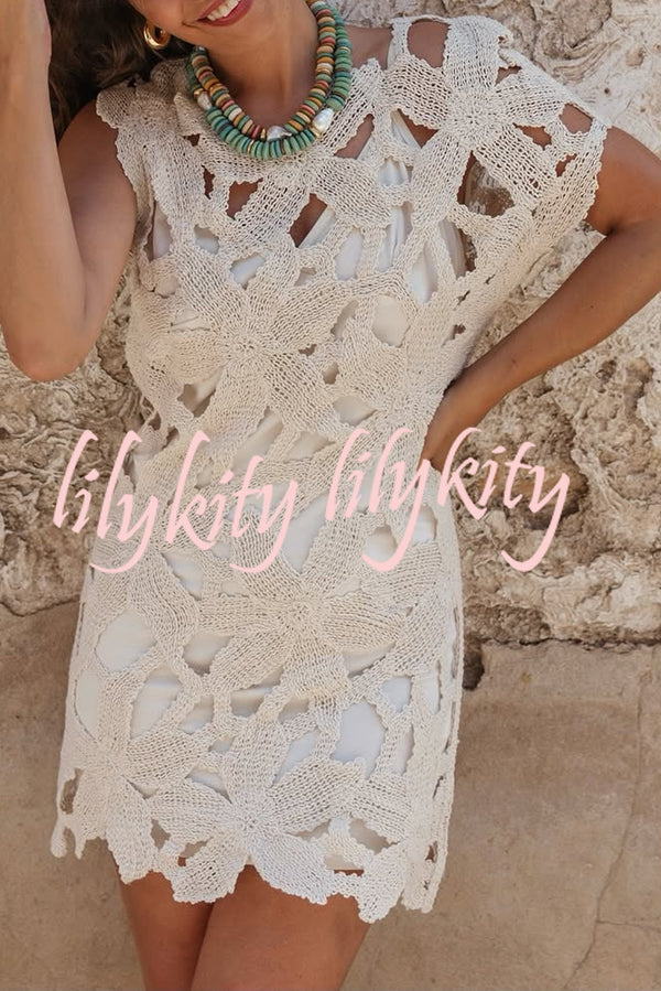 Fashion Crochet Hollow Loose Beach Cover-up Mini Dress
