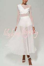 Modern Day Chiffon Pleated High Rise A-line Midi Skirt