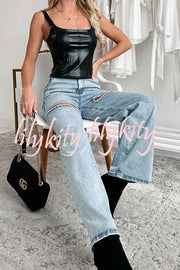 Blowing Your Mind Slit-Front Wide Leg Pocket Rhinestone Jeans