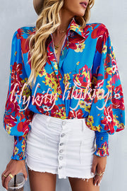 Contrast Unique Print Button Down Long Sleeved Shirt