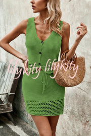 Knitted Vest V-neck Top and Lace-up Hollow Skirt Set