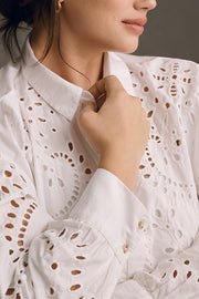 Solid Color Hollow Embroidery Casual Long Sleeve Loose Shirt